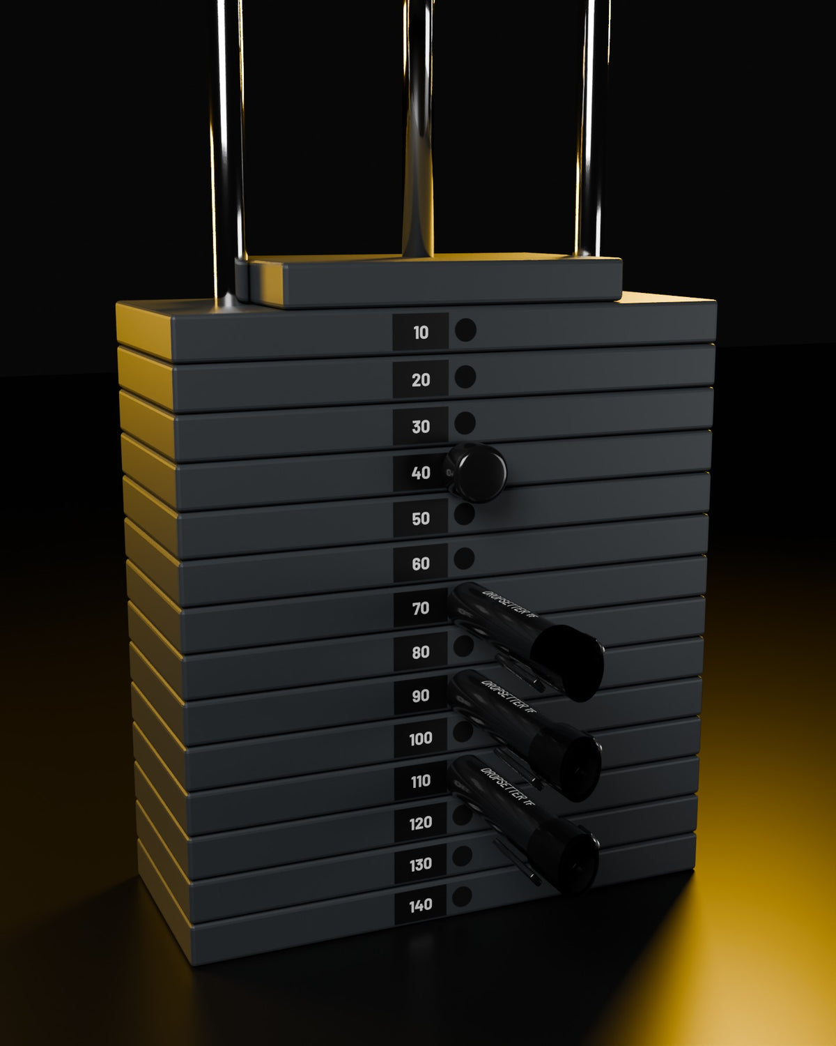 Weight stack loaded with Dropsetters
